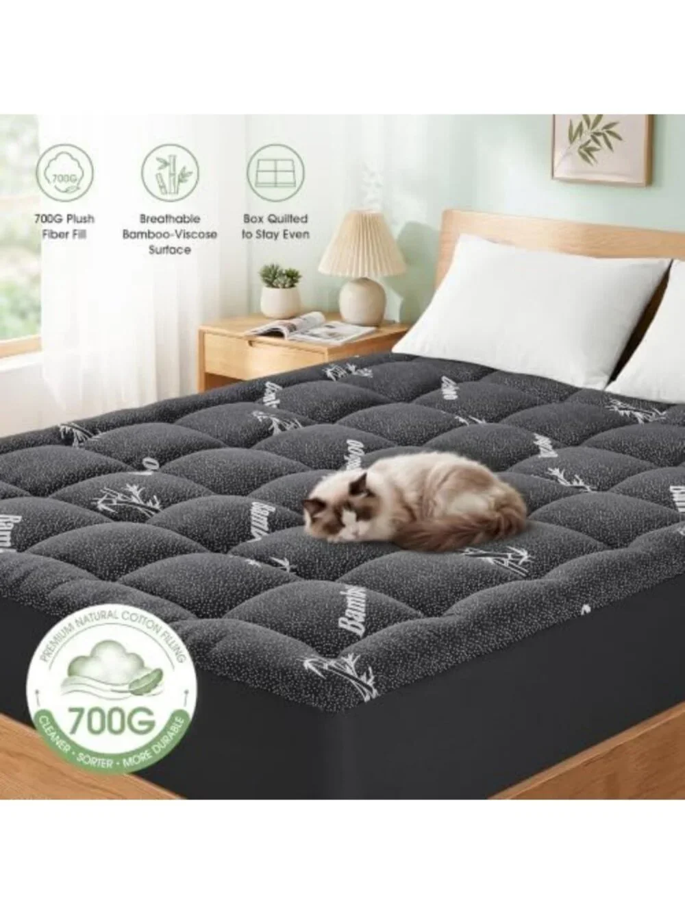 Cooling Twin XL Mattress Pad Topper - Ultra Soft Bamboo, Breathable, Deep Pocket